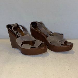 Gray Suede J Crew Wedge Sandals Size 5